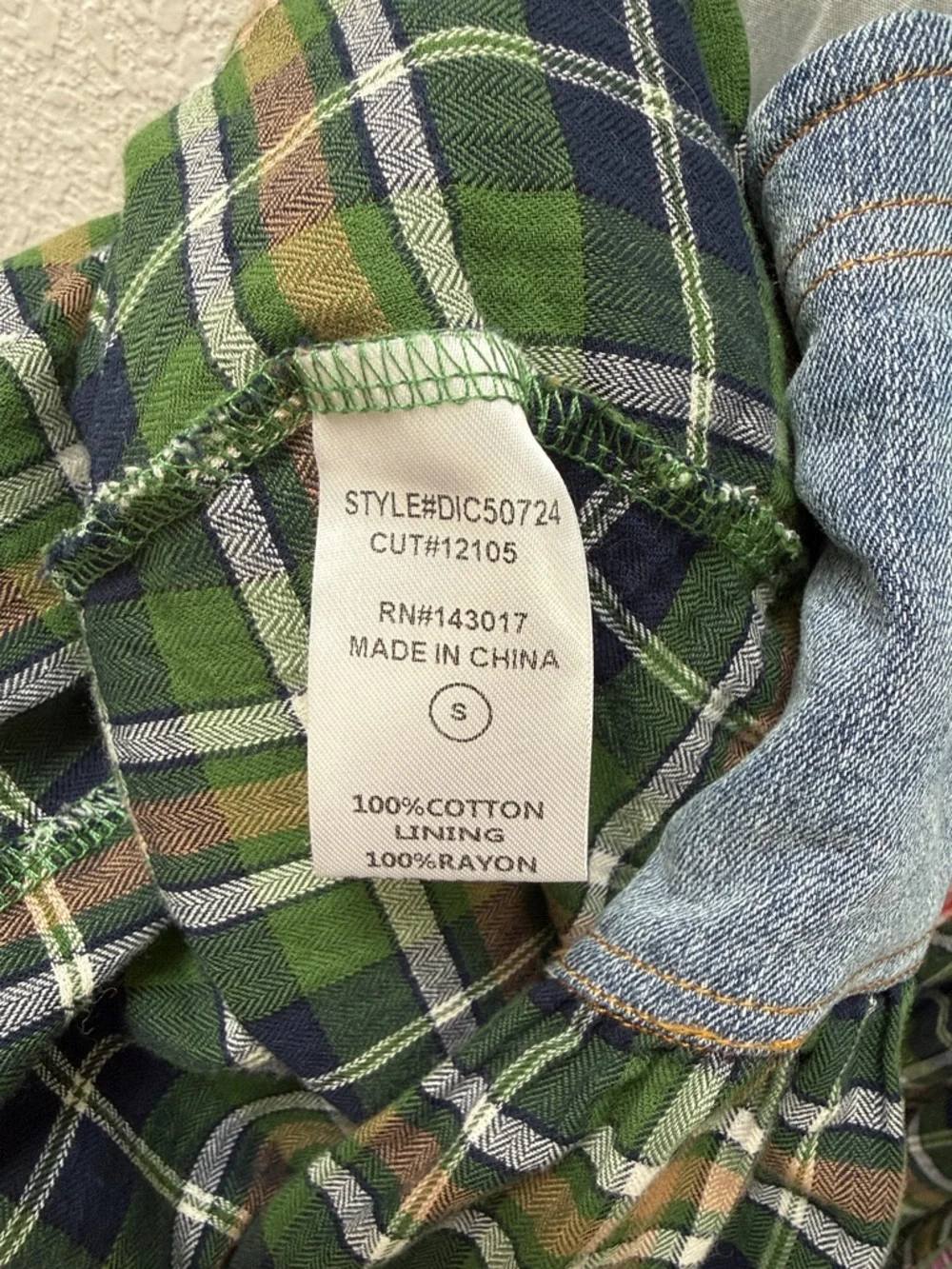 Ces Femme Denim Bodice Patchwork Plaid Maxi Dress - Green & Pink size Small - Picture 6 of 11